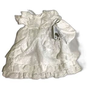 Ivory Lined Baptism Christening Dress Gown w/ Cap